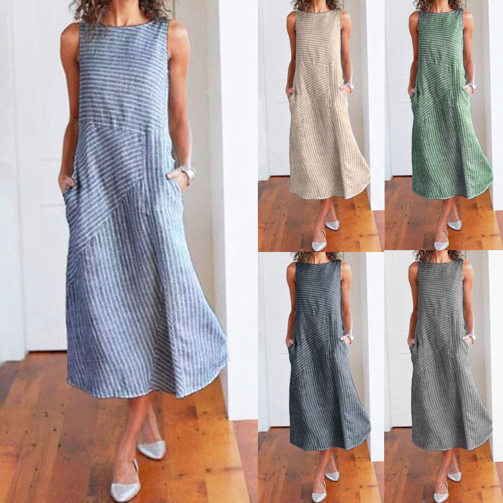 Casual Striped Sleeveless Maxi Dress photo 2