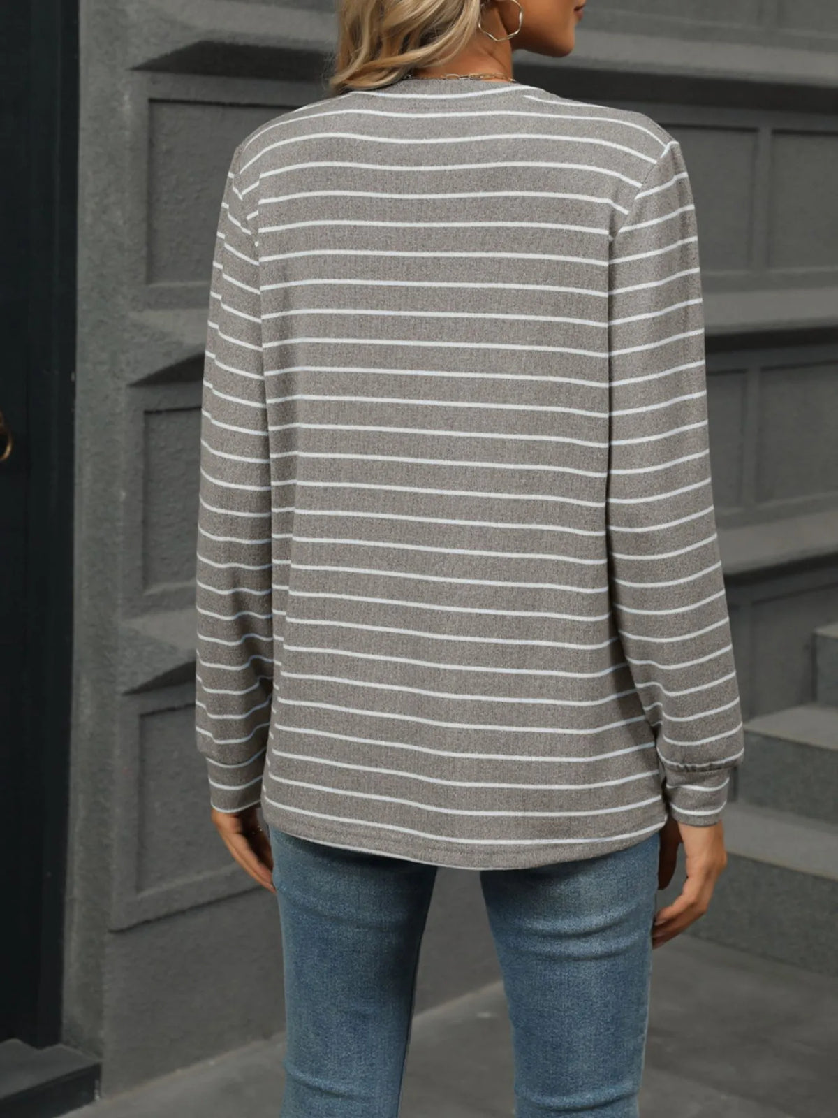 Striped Henley T-shirt Button Detail (20)