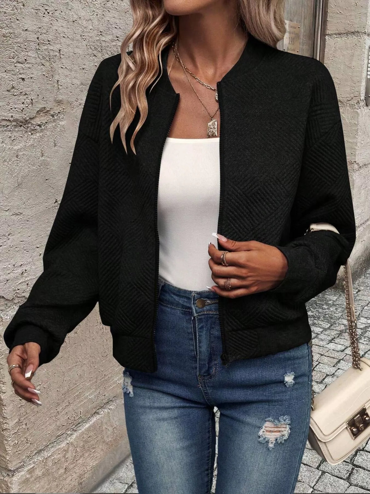 Texture Zip-up Bomber Jacket (12)
