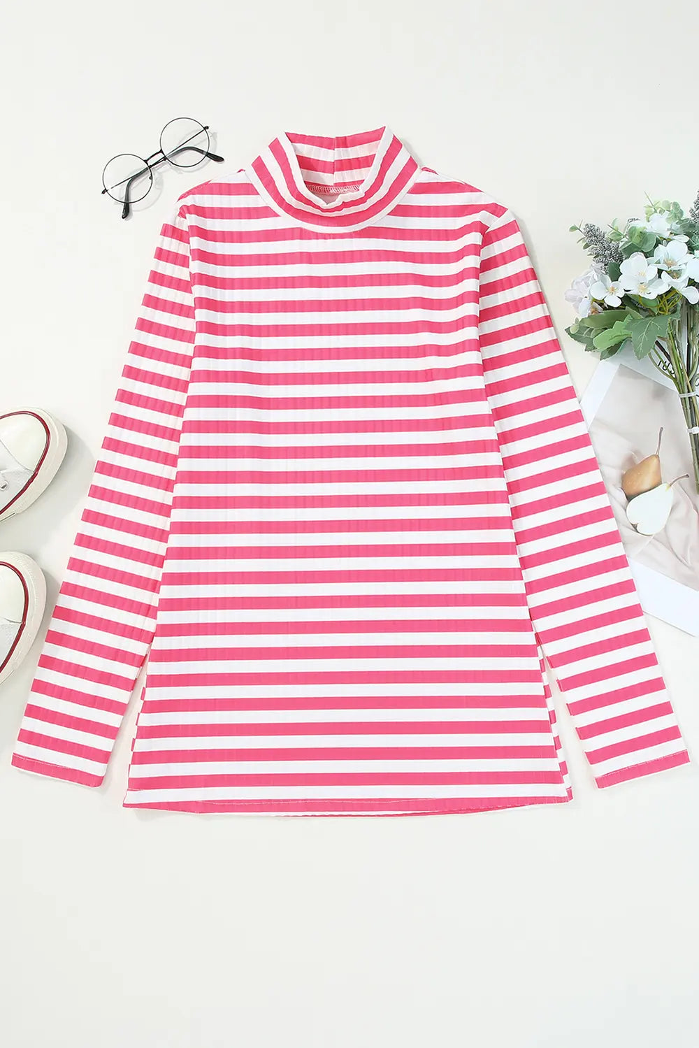 Striped Mock Neck Long Sleeve Top (11)