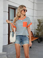 Striped Round Neck Short Sleeve T-shirt (3)