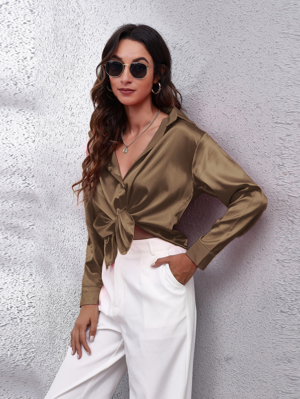 Collared Neck Buttoned Long Sleeve Shirt (11)