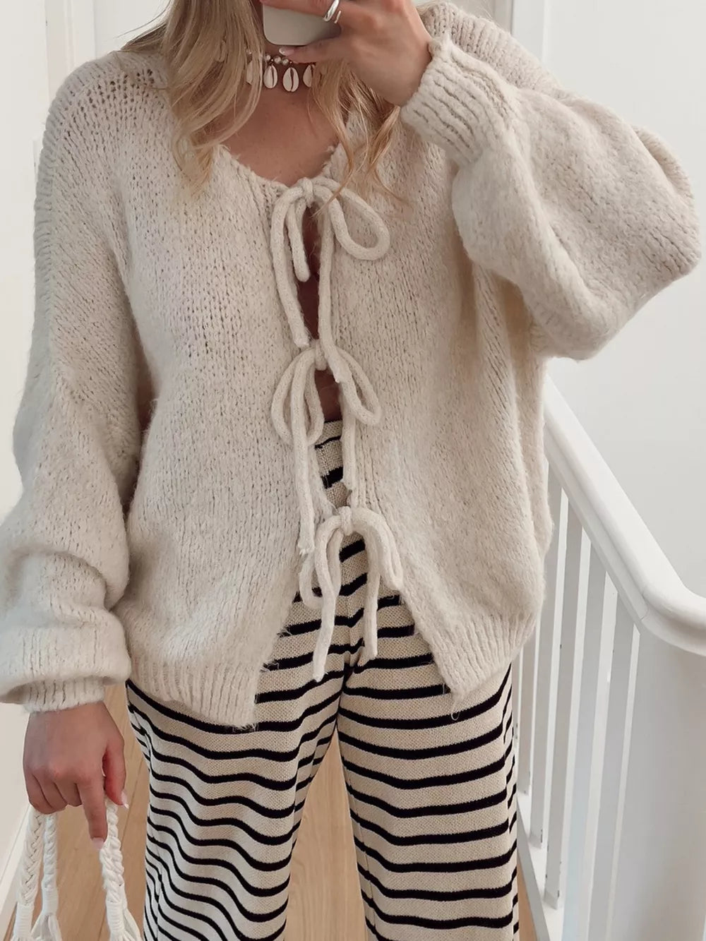 Tied Long Sleeve Dropped Shoulder Cardigan (2)