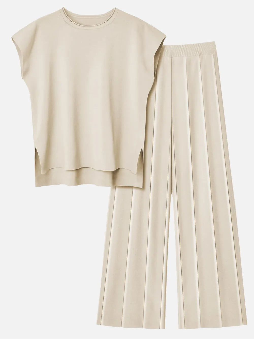 Round Neck Cap Sleeve Top Pants Knit Set (4)