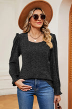 Square Neck Flounce Sleeve T-shirt (15)