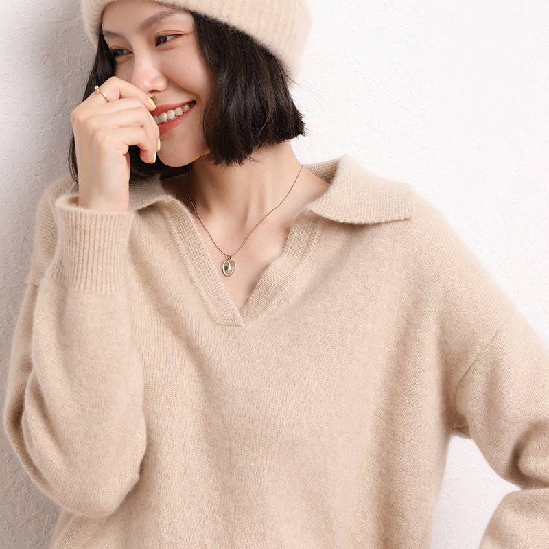 Cashmere Short Loose Polo Collar Sweater variant CJYD215106101AZ