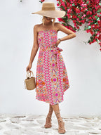Printed Strapless Tie Belt Dress (6)