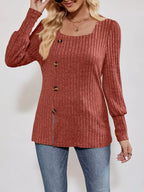 Ribbed Knit Slit Long Sleeve T-shirt (4)