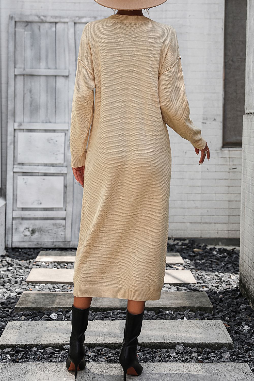 Notched Neck Dropped Shoulder Button-down Midi Dress (22)