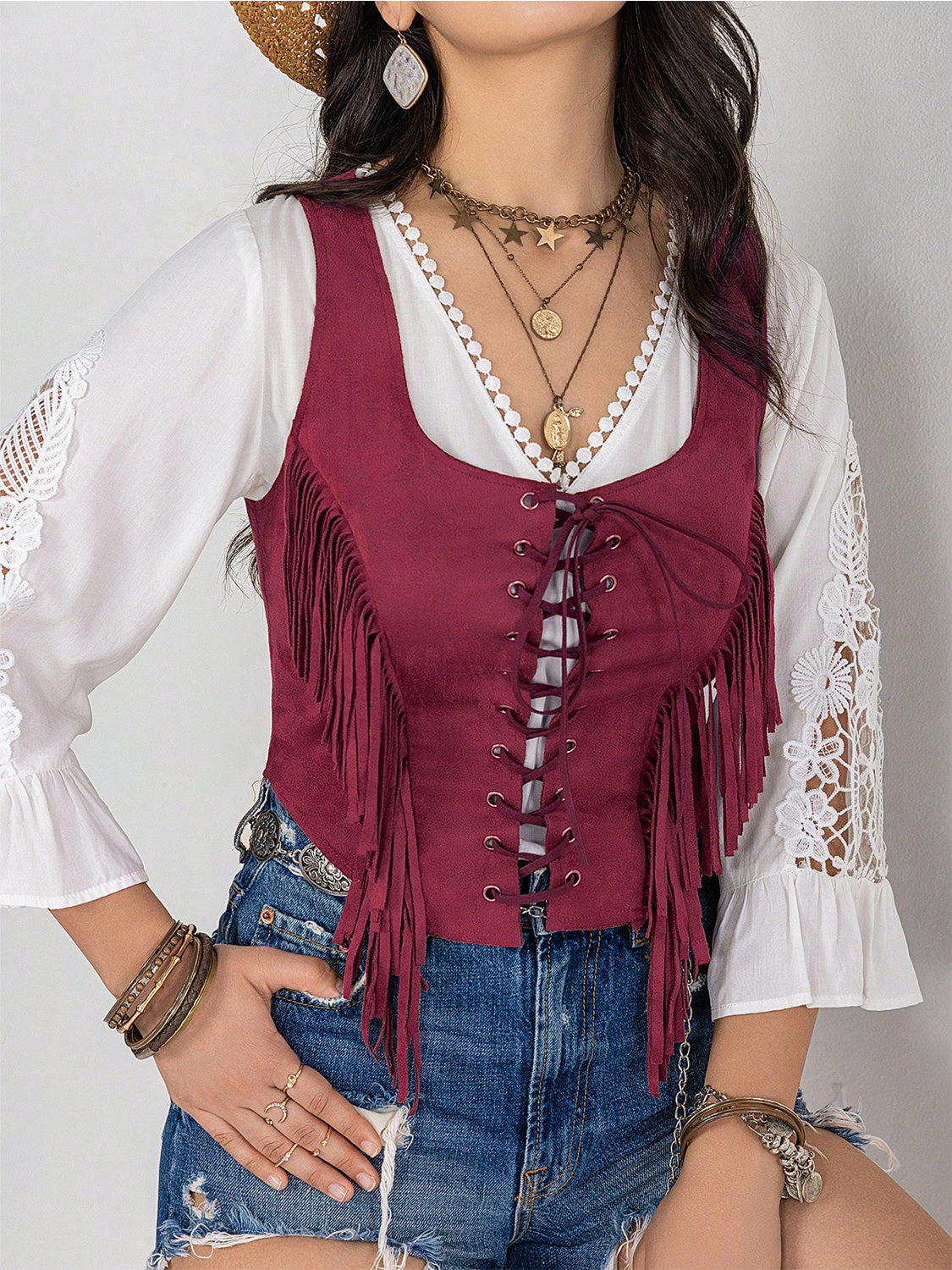Fringe Lace-up Vest (8)