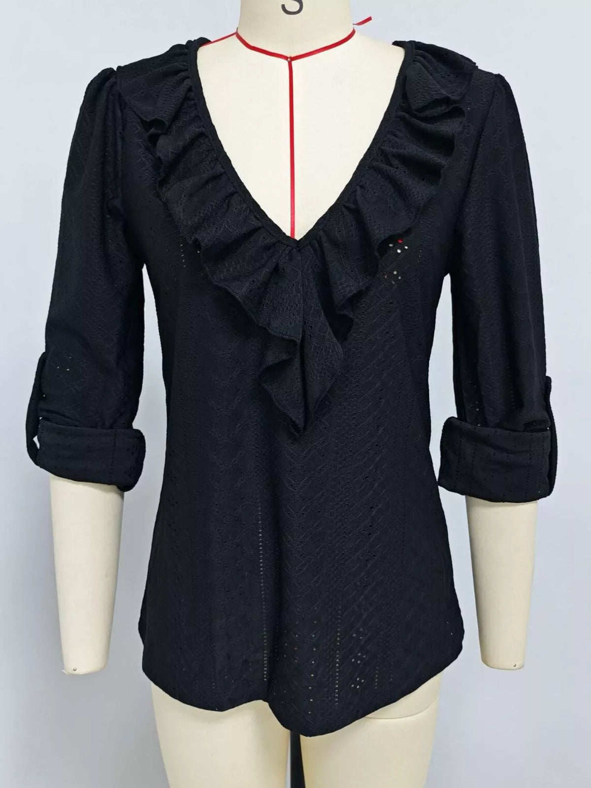 Eyelet Ruffle V-neck Blouse (15)