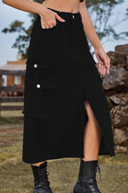 Slit Front Midi Denim Skirt Pockets (14)