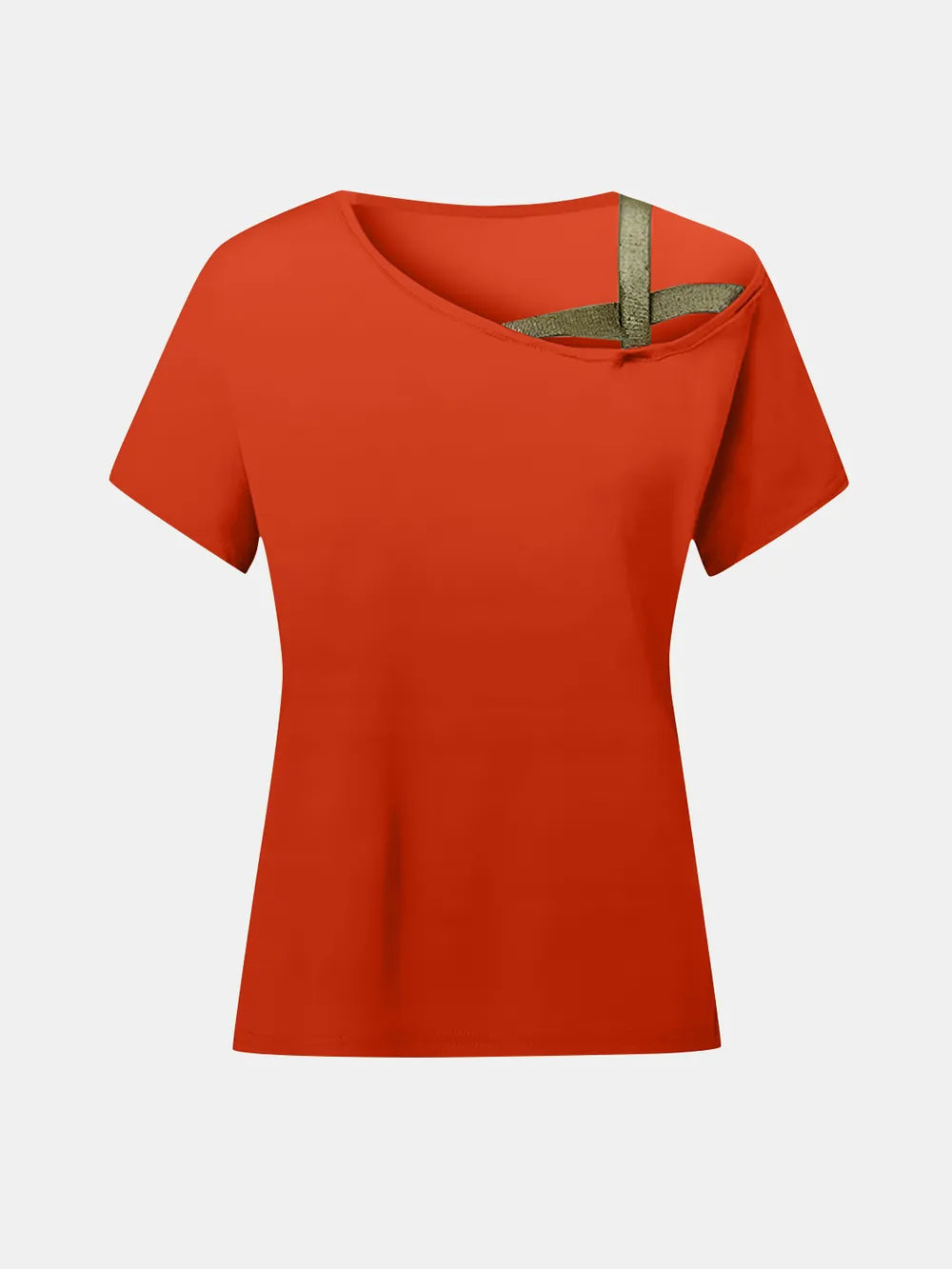 Asymmetrical Neck Short Sleeve T-shirt (7)
