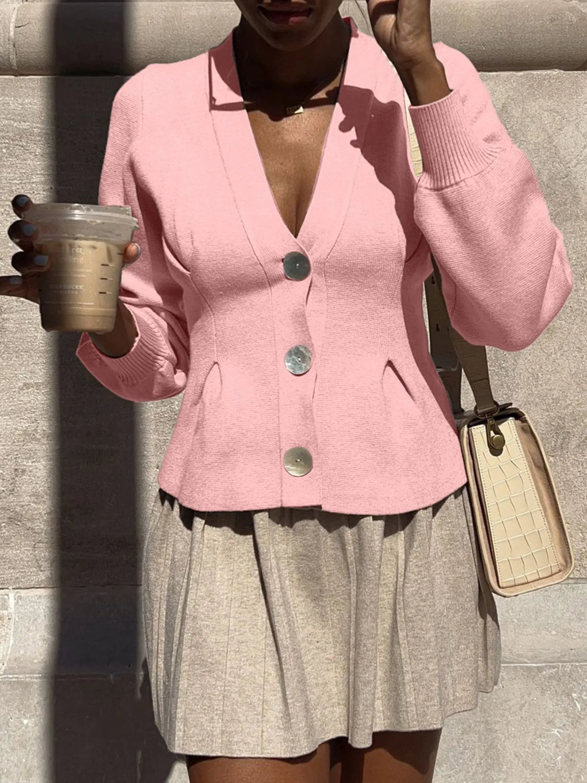 Button-up V-neck Knit Cardigan (14)