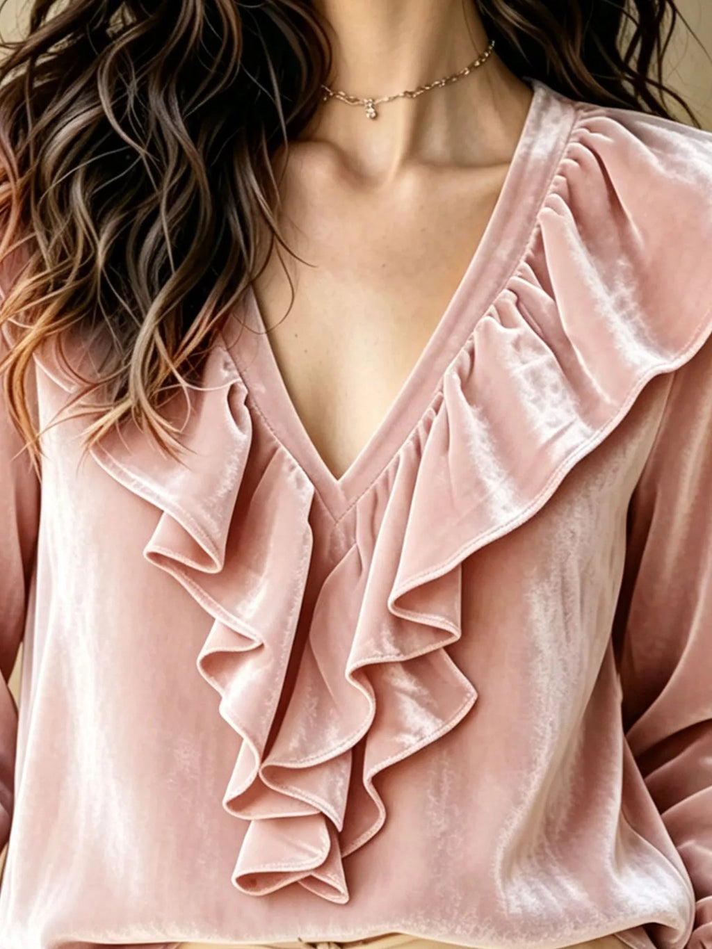 Ruffled V-neck Long Sleeve Blouse (11)