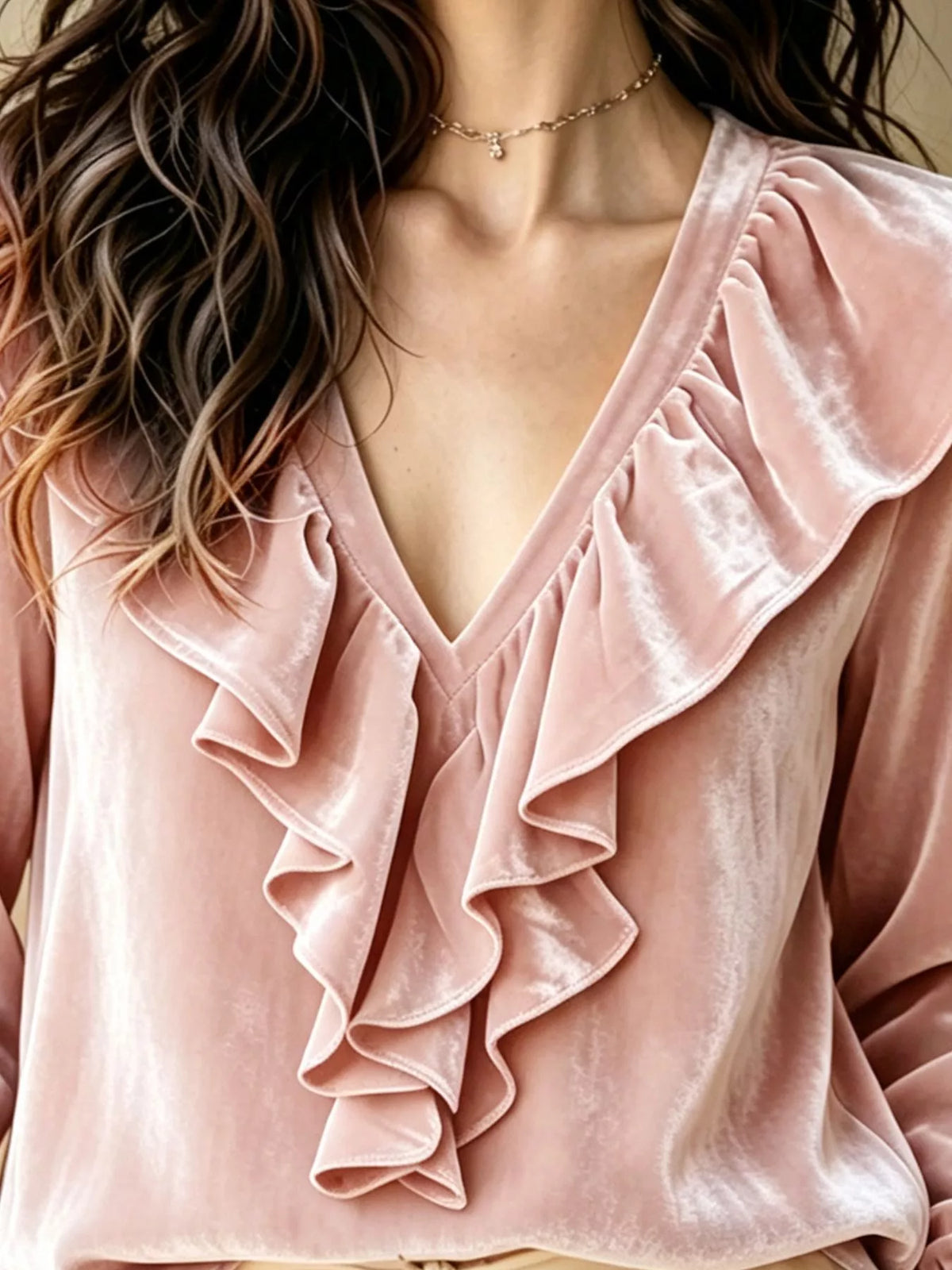 Ruffled V-neck Long Sleeve Blouse (11)