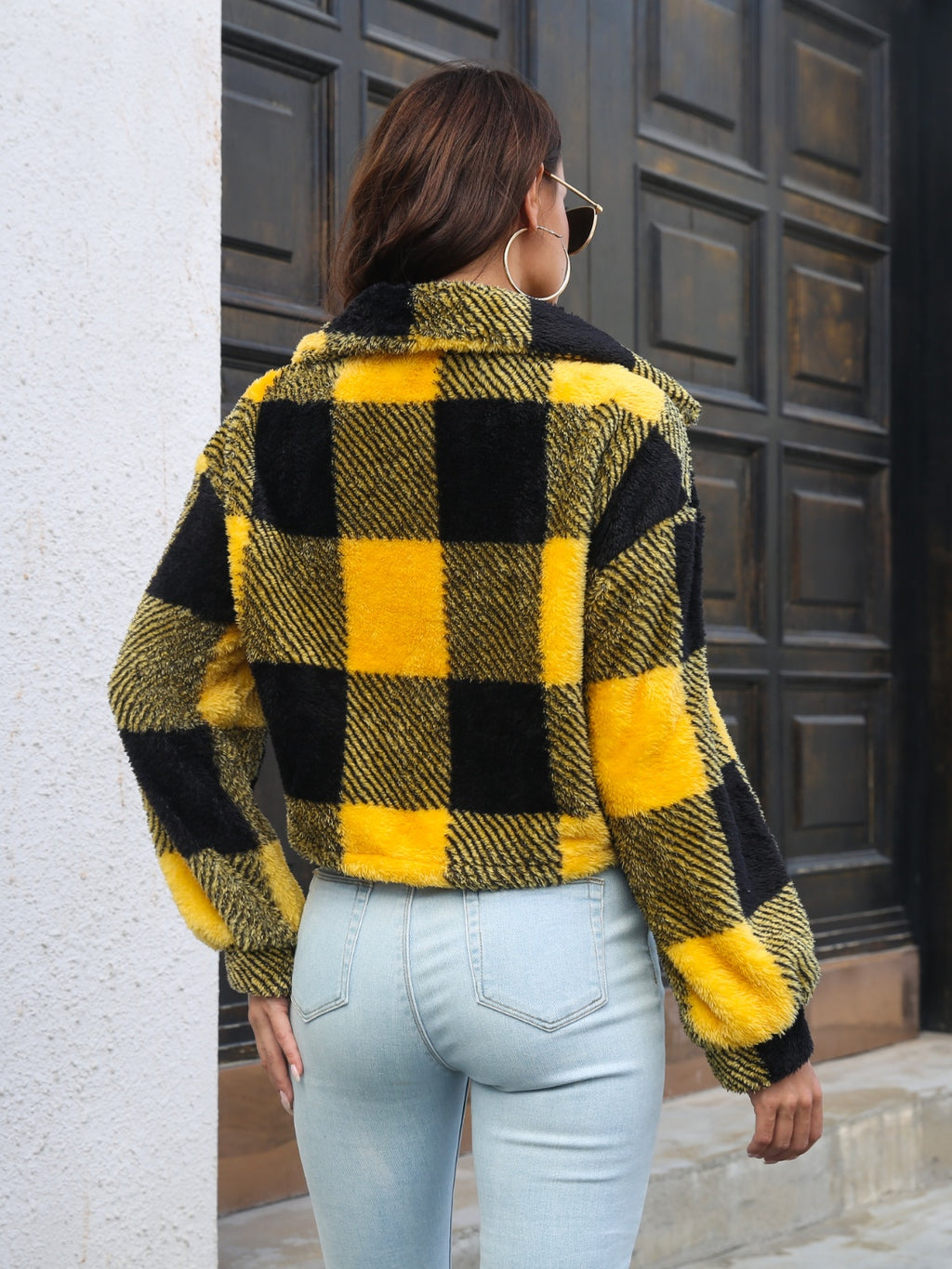Plaid Dropped Shoulder Buttoned Jacket (2)