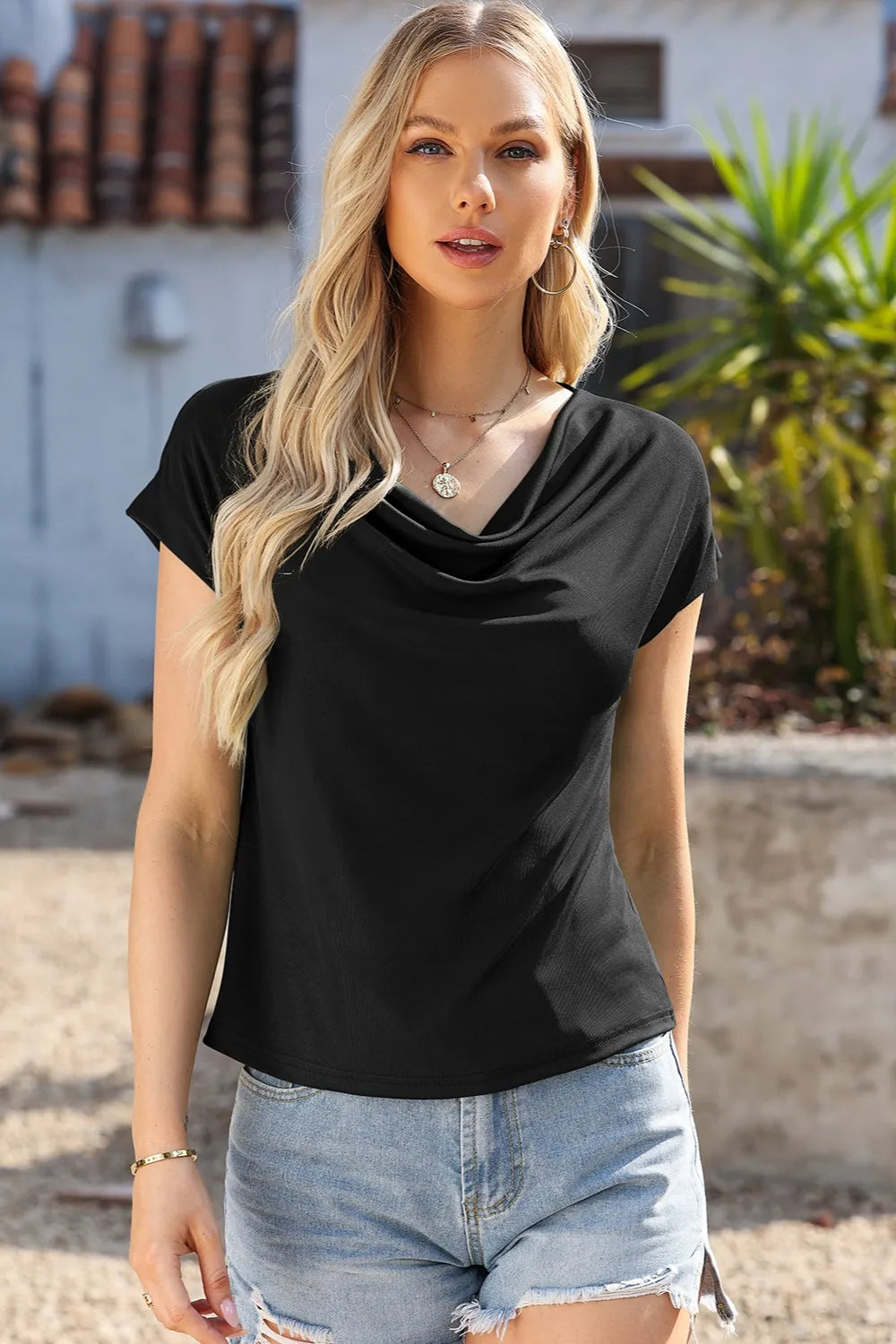 Cowl Neck Short Sleeve T-shirt (2)