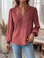 Swiss Dot Lace Detail Long Sleeve Blouse (14)