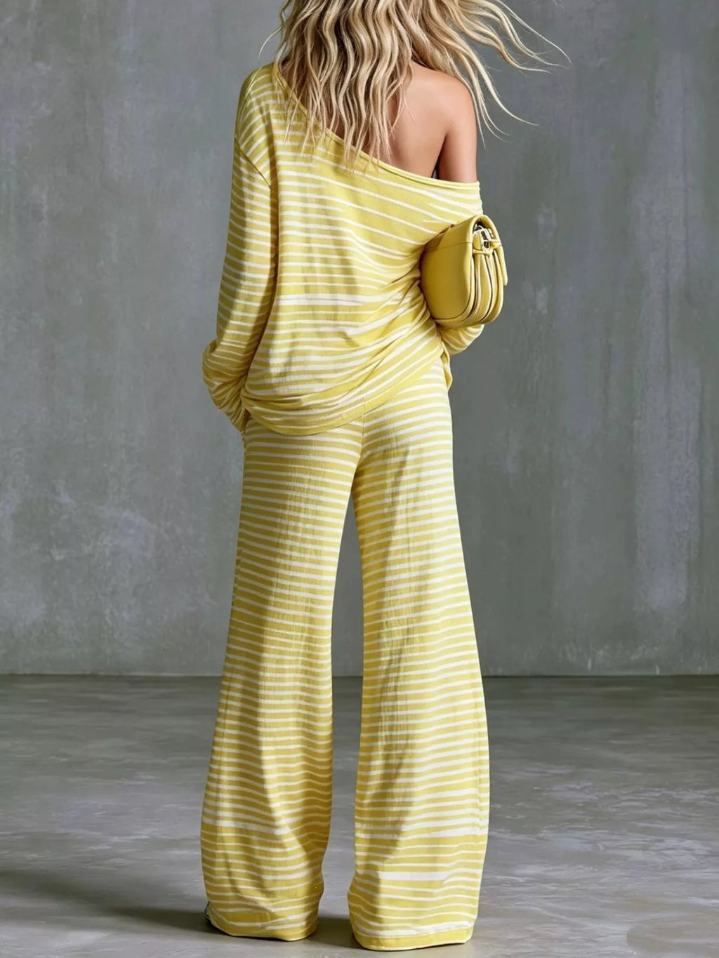Striped Boat Neck Top Pants Set (2)