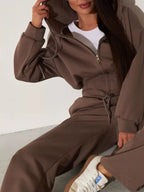 Zip-up Hoodie Wide-leg Pants Set (25)