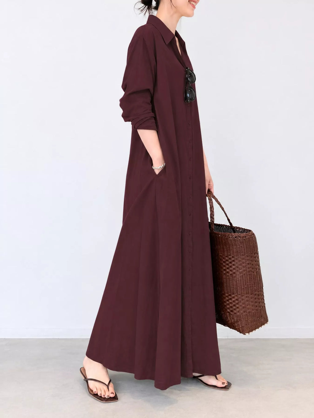 Full Size Button Front Long Sleeve Maxi Shirt Dress Plus (2)