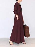 Full Size Button Front Long Sleeve Maxi Shirt Dress Plus (2)