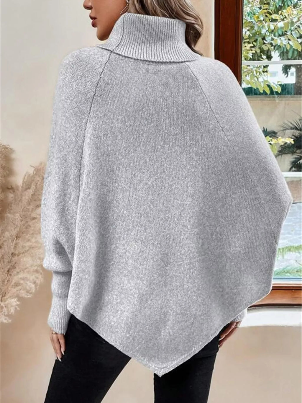 Cable Knit Turtleneck Cape Sweater (17)