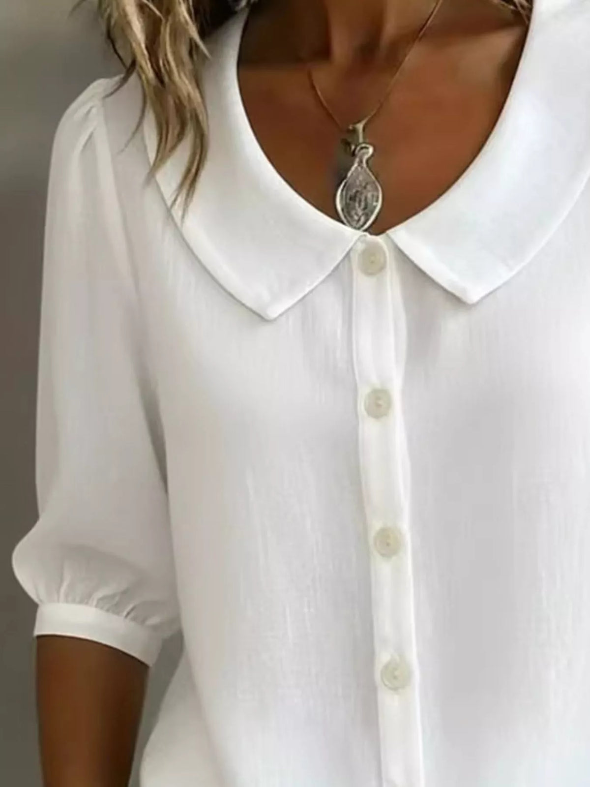 Full Size Peter Pan Collar Button Up Shirt Plus (6)
