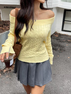 Off-shoulder Cable Knit Sweater (6)