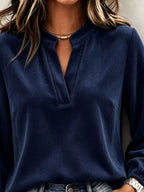 Full Size Corduroy Notched Long Sleeve Top Plus (14)