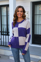 Block Round Neck Dropped Shoulder Sweater (16)
