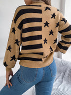 Stars Stripes Pattern Casual Round Neck Sweater (8)