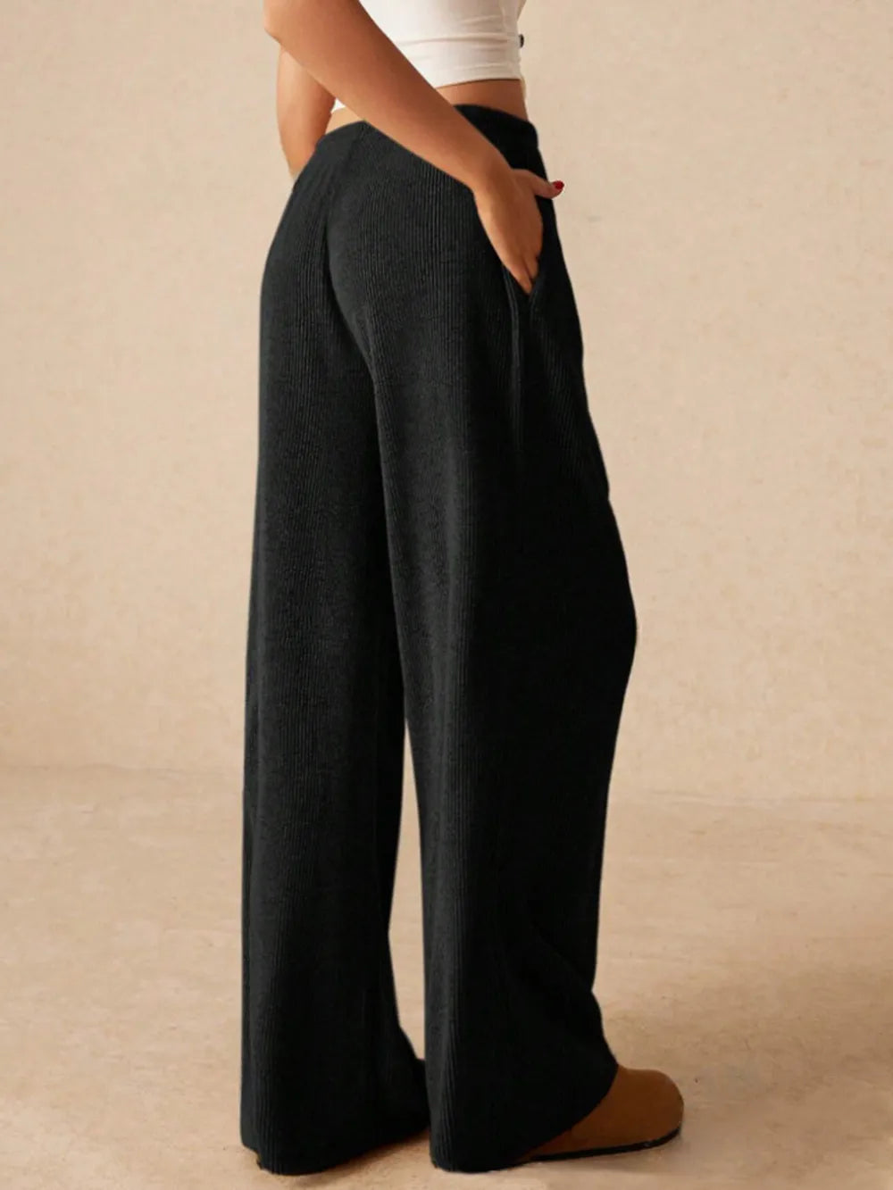 Ribbed Drawstring Wide Leg Pants (6)