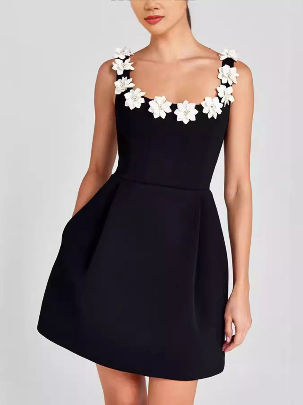 Floral Sleeveless Mini Dress Pockets