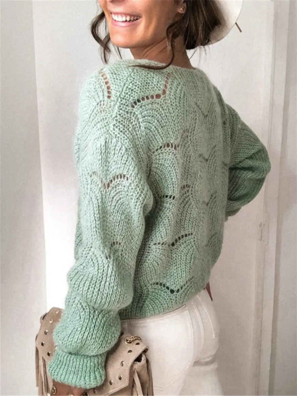 Openwork Button Up Long Sleeve Cardigan (6)
