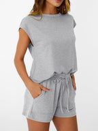 Round Neck Cap Sleeve Top Shorts Set (11)