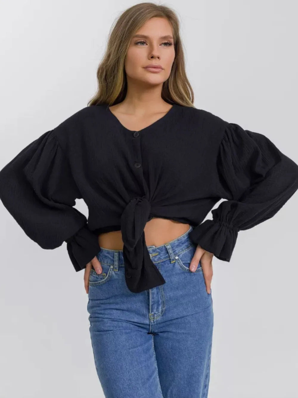 Button Up Flounce Sleeve Shirt (23)