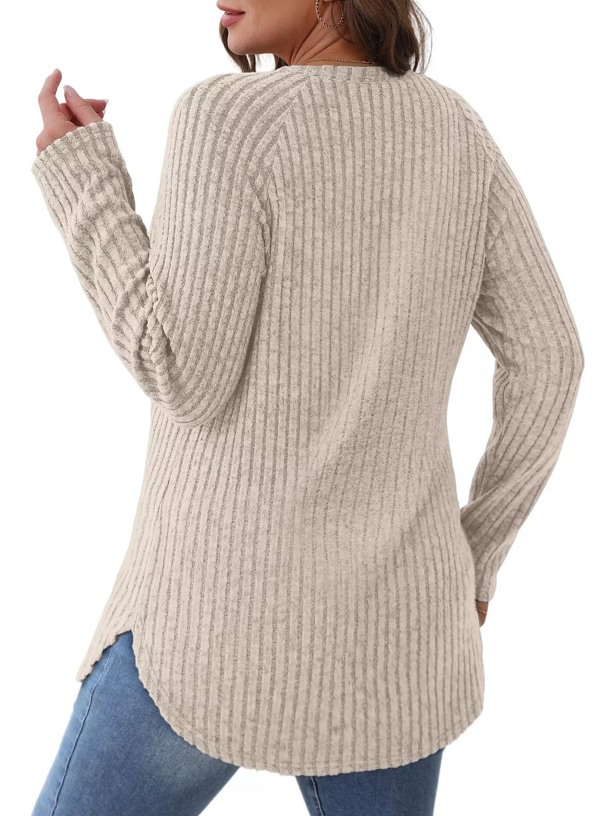 Ribbed Knit Long Sleeve T-shirt (14)