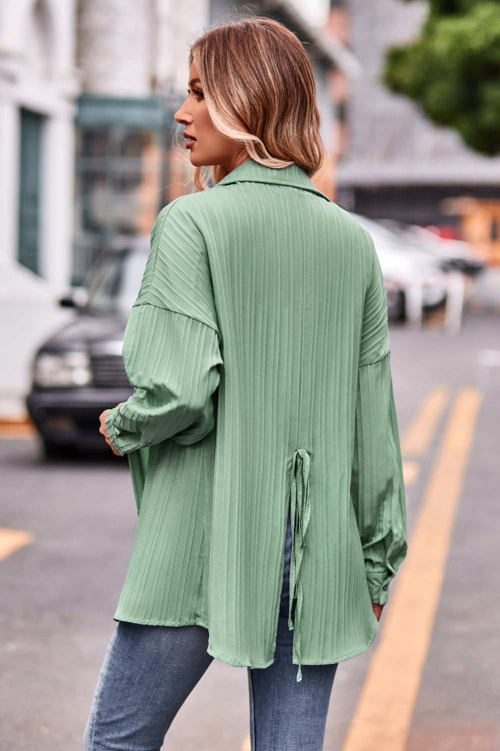 Slit Dropped Shoulder Longline Shirt (6)