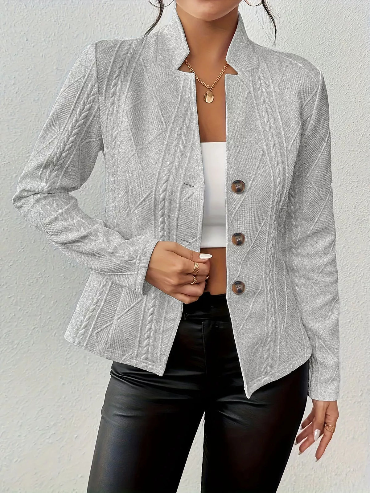 Textured Knit Button-front Blazer (16)