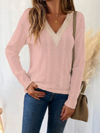 Eyelet V-neck Dropped Shoulder T-shirt (8)