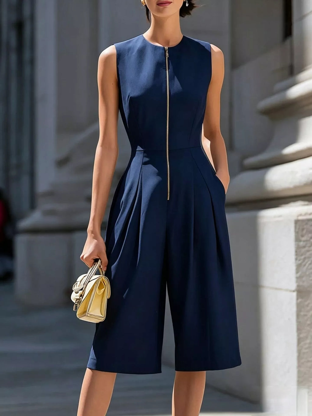 Sleeveless Wide-leg Zipper Front Jumpsuit (7)