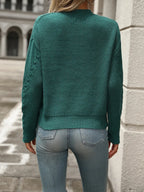 Cable-knit Round Neck Long Sleeve Sweater (5)