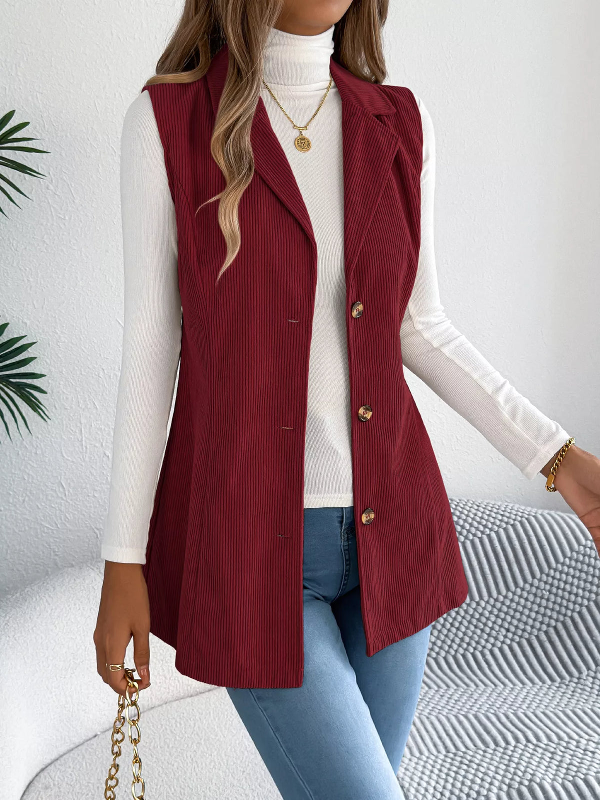Button-front Longline Vest Coat (7)