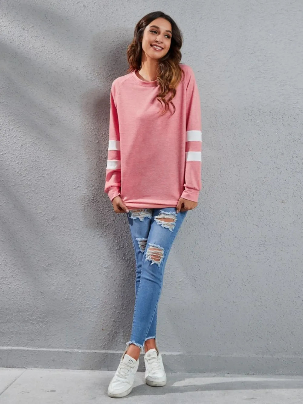 Full Size Striped Round Neck Long Sleeve T-shirt (25)