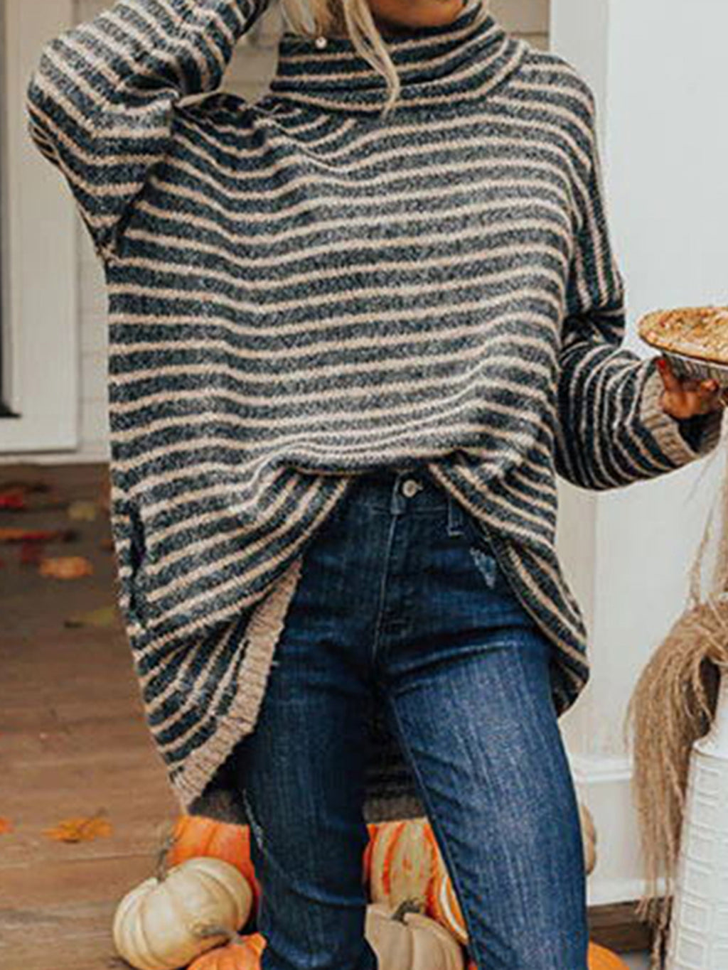 Striped Turtleneck Sweater Pockets (3)