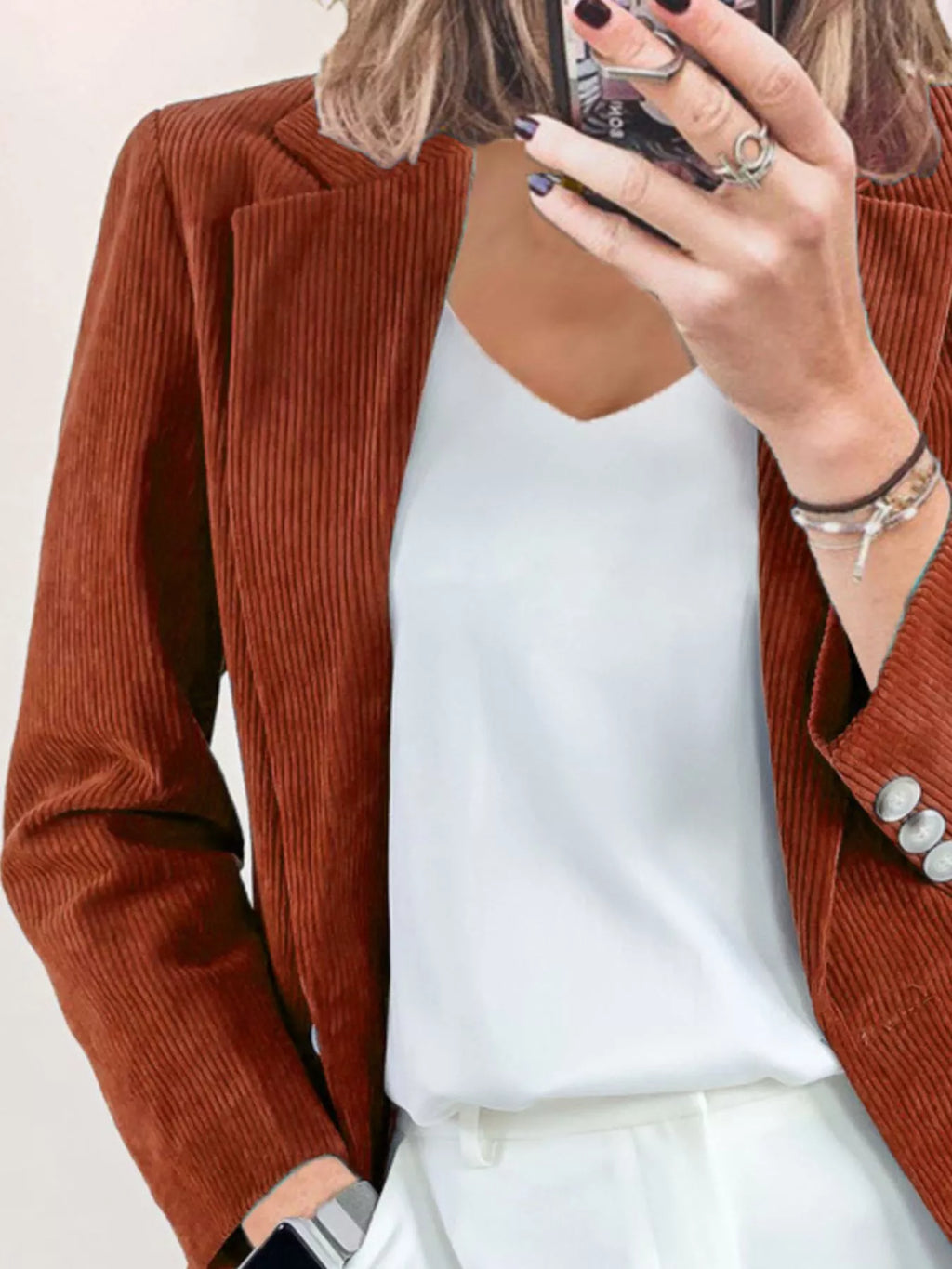 Corduroy Lapel Collar Casual Blazer (8)