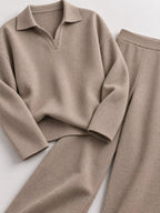 Polo Collar Top Wide-leg Pants Set (15)