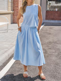 Striped Sleeveless Top Midi Skirt Set